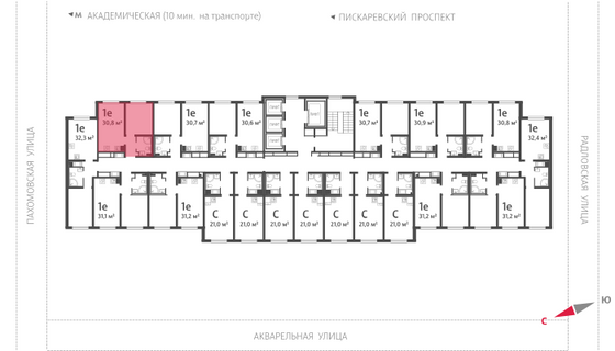 30,8 м², 1-комн. квартира, 16/25 этаж