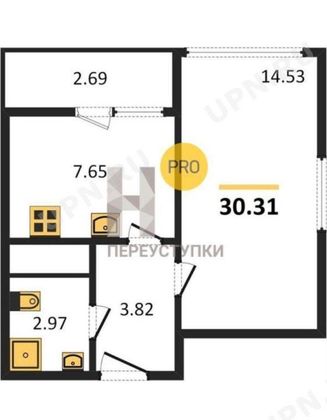 Продажа 1-комнатной квартиры 30 м², 20/25 этаж