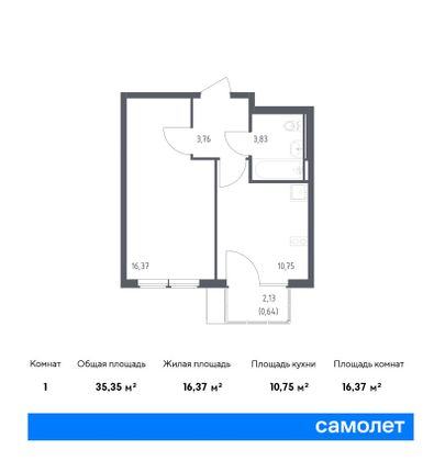 35,3 м², 1-комн. квартира, 14/14 этаж