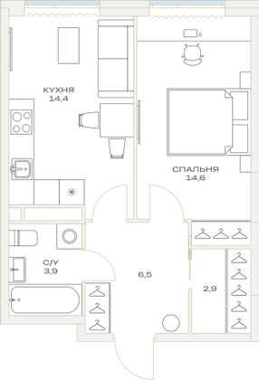 Продажа 1-комнатной квартиры 43 м², 11/23 этаж