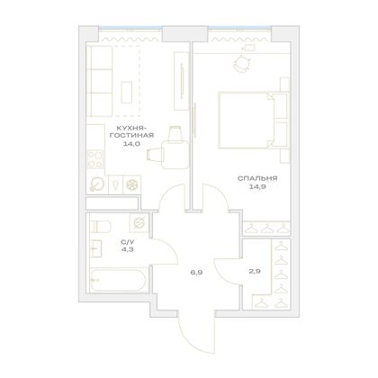 Продажа 1-комнатной квартиры 43 м², 11/23 этаж