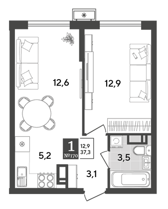 Продажа 1-комнатной квартиры 37,3 м², 13/18 этаж