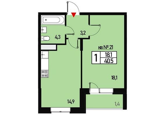 Продажа 1-комнатной квартиры 40,5 м², 3/3 этаж