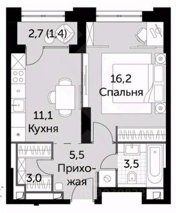 Продажа 1-комнатной квартиры 40,4 м², 3/43 этаж