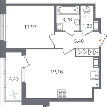 Продажа 1-комнатной квартиры 43,8 м², 4/17 этаж