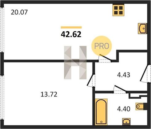 Продажа 1-комнатной квартиры 42,6 м², 2/8 этаж