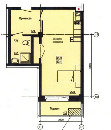 Продажа квартиры со свободной планировкой 40,1 м², 4/8 этаж