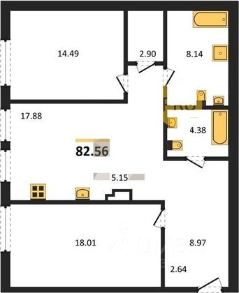 Продажа 2-комнатной квартиры 82,5 м², 5/6 этаж