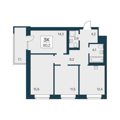 80,2 м², 3-комн. квартира, 13/21 этаж