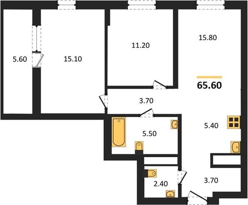 Продажа 2-комнатной квартиры 65,6 м², 6/26 этаж