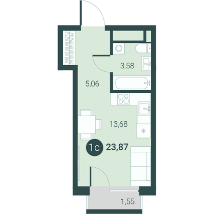 Продажа квартиры-студии 23,9 м², 9/10 этаж