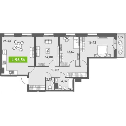 Продажа 3-комнатной квартиры 96,5 м², 5/13 этаж