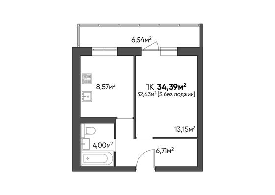 Продажа 1-комнатной квартиры 34,4 м², 9/9 этаж