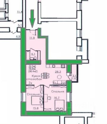 Продажа 2-комнатной квартиры 80 м², 15/16 этаж