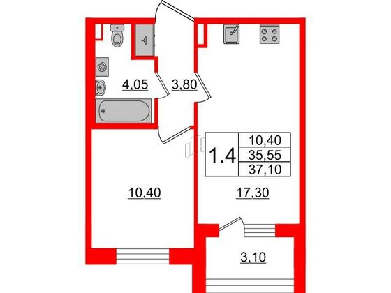 Продажа 1-комнатной квартиры 35,5 м², 2/4 этаж