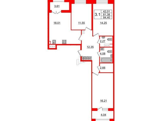 Продажа 3-комнатной квартиры 81,4 м², 6/12 этаж