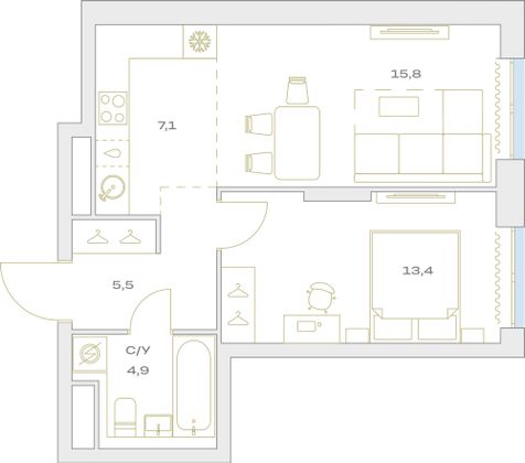 Продажа 2-комнатной квартиры 46,5 м², 10/23 этаж