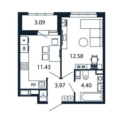 Продажа 1-комнатной квартиры 32 м², 3/12 этаж