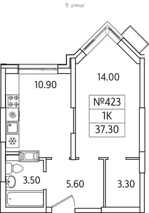 Продажа 1-комнатной квартиры 37,3 м², 16/25 этаж