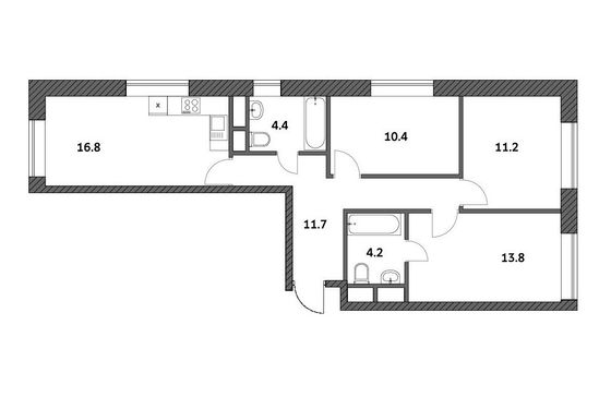 Продажа 3-комнатной квартиры 72,4 м², 5/19 этаж