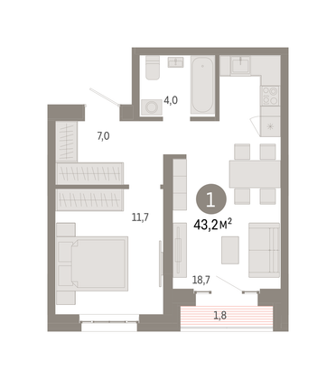 Продажа 1-комнатной квартиры 43,2 м², 13/16 этаж