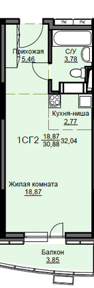 Продажа квартиры-студии 32 м², 6/17 этаж