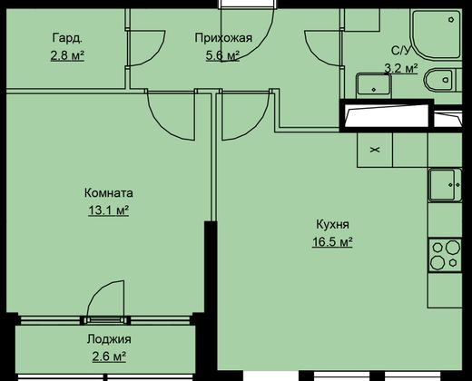 Продажа 1-комнатной квартиры 43,8 м², 13/17 этаж