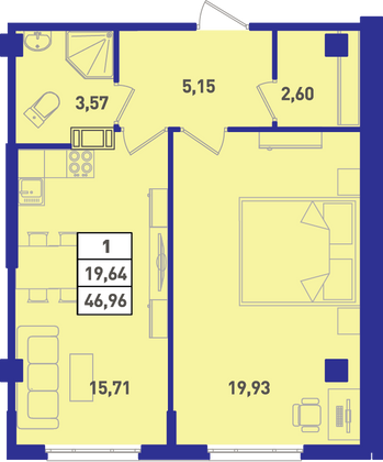Продажа 1-комнатной квартиры 45,5 м², 10/18 этаж