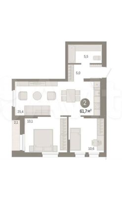 Продажа 2-комнатной квартиры 61,7 м², 5/10 этаж