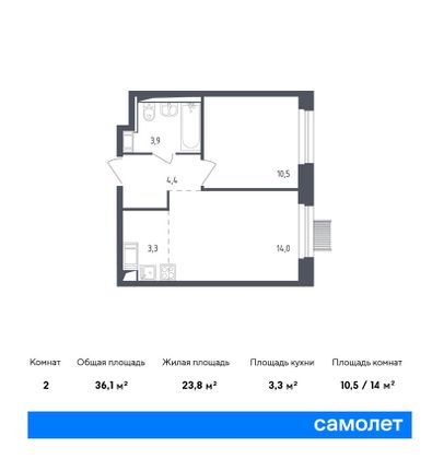 36,1 м², 2-комн. квартира, 10/17 этаж