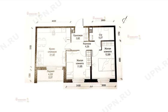 Продажа 2-комнатной квартиры 60 м², 2/16 этаж