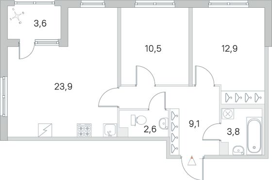 Продажа 2-комнатной квартиры 64,6 м², 1/5 этаж