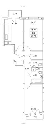 59,6 м², 2-комн. квартира, 7/11 этаж