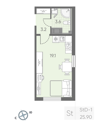 Продажа квартиры-студии 25,9 м², 14/25 этаж