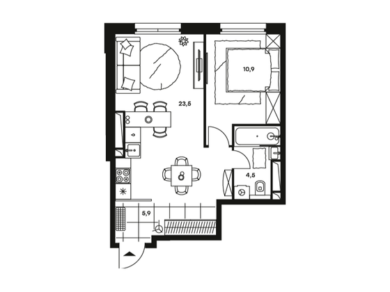 Продажа 2-комнатной квартиры 44,8 м², 24/25 этаж