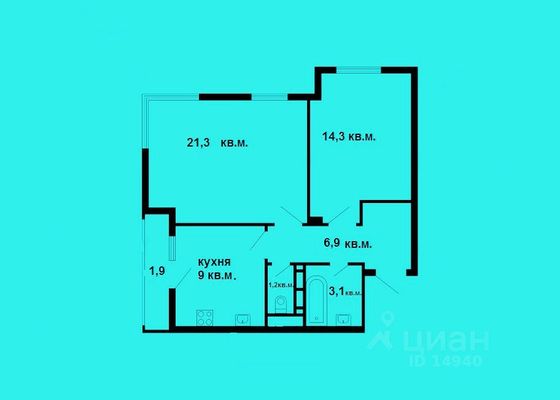 Продажа 2-комнатной квартиры 57,7 м², 2/6 этаж