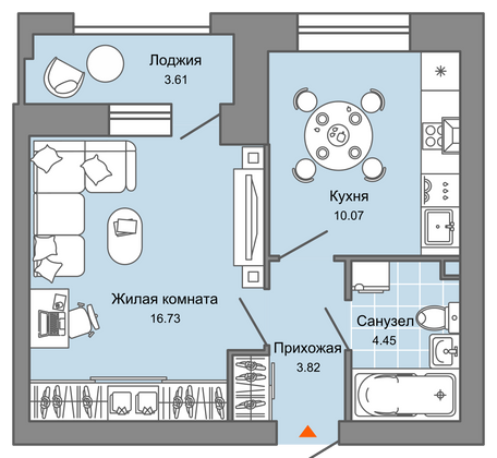 37 м², 1-комн. квартира, 7/7 этаж