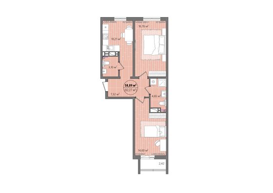Продажа 2-комнатной квартиры 62,6 м², 6/14 этаж