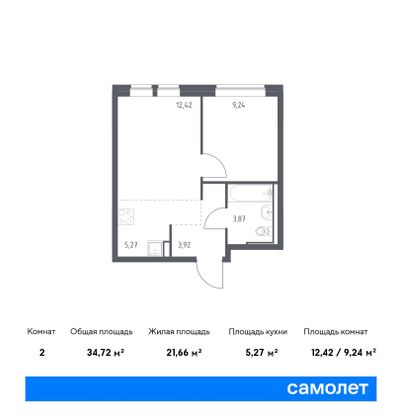 34,7 м², 1-комн. квартира, 17/17 этаж