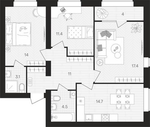 Продажа 3-комнатной квартиры 80,1 м², 6/10 этаж