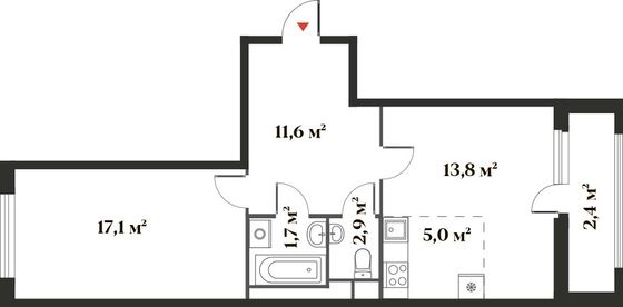 54,5 м², 2-комн. квартира, 3/6 этаж