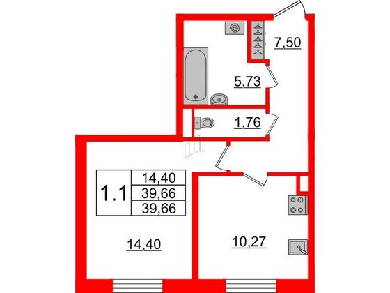 Продажа 1-комнатной квартиры 39,1 м², 1/5 этаж