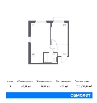 40,8 м², 1-комн. квартира, 8/9 этаж