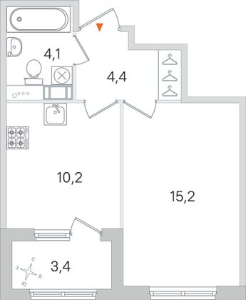 Продажа 1-комнатной квартиры 35,6 м², 2/4 этаж