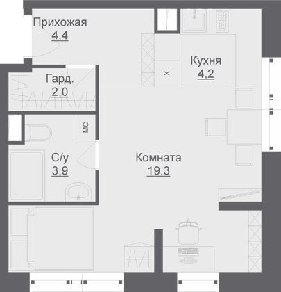 Продажа 1-комнатной квартиры 33,7 м², 2/17 этаж