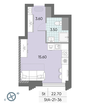 Продажа квартиры-студии 22,7 м², 36/58 этаж