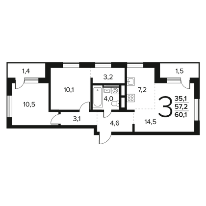 Продажа 3-комнатной квартиры 60,1 м², 12/12 этаж