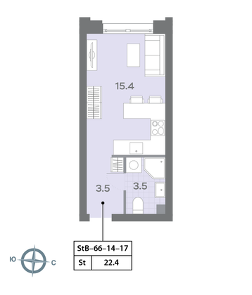 Продажа квартиры-студии 22,3 м², 17/32 этаж