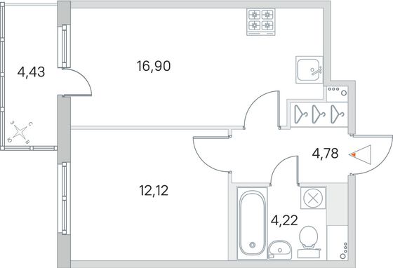 Продажа 1-комнатной квартиры 39,3 м², 3/8 этаж