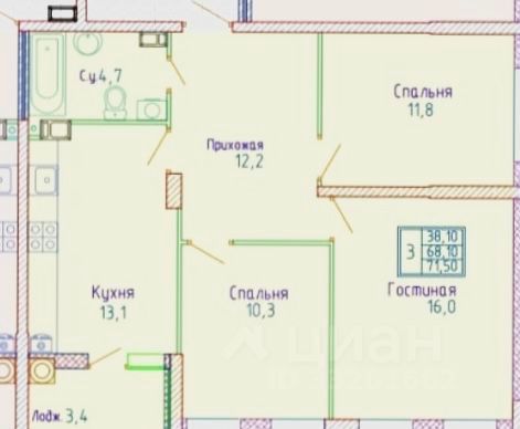 Продажа 3-комнатной квартиры 72 м², 23/25 этаж